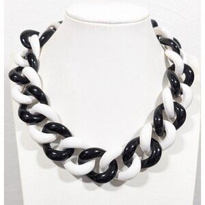 Vintage AMPCP Black White Lucite Chunky Curb Link Bold Necklace MCM 19 in